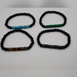Black Natural Stone Beaded Bracelets Set with Multicolor Accents